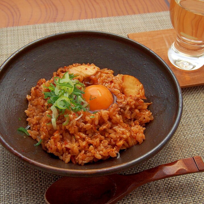 卵でまったり！簡単合いびき肉とキムチの混ぜご飯